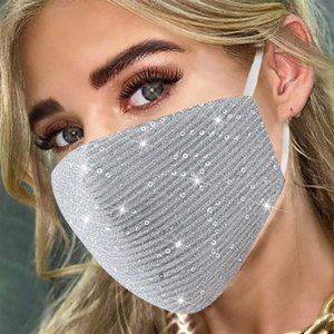 SILVER Sparkly Sequins GLITTER  Fashion MASK